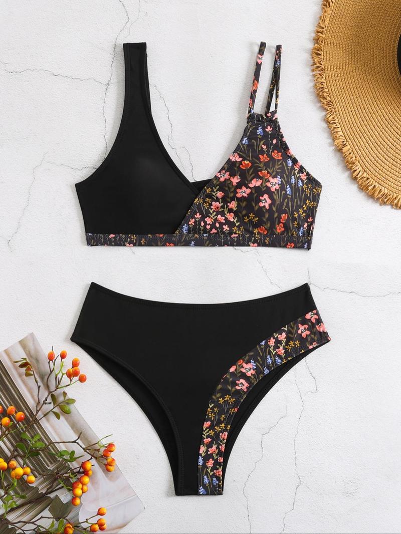 Product Introduction of Women's Leopard Patchwork & Floar Print Bikini Set, Casual Adjustable Strap Swim Top & Swim Bottom Swimsuit, 2024 Summer Bathing Suit, Ladies Summer Swimwear 16