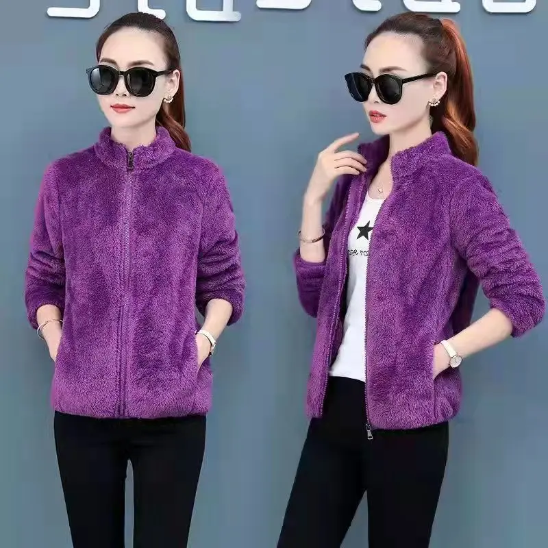 Áo Khoác Lông Cừu Cực, Hai Mặt, Dành Cho Nữ, Ngắn, Ngoại Cỡ, Lông Cừu San Hô, Mùa Đông, Dày Dặn, Áo Lông Cừu Giữ Nhiệt, Áo Len Nữ, 2024 Women Top 4