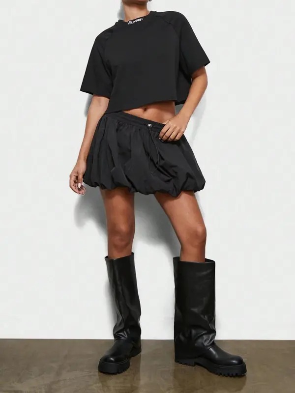 Women's Solid Bubble Skirt, Fashion Casual Skirt for Daily Outdoor Wear, Ladies Bottoms for Summer 2