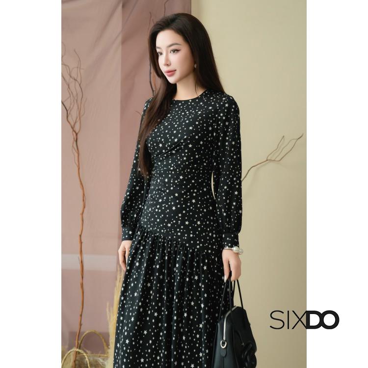 Đầm dài họa tiết cổ tròn dài tay SIXDO (Mint Floral Chiffon Flared Dress) 2
