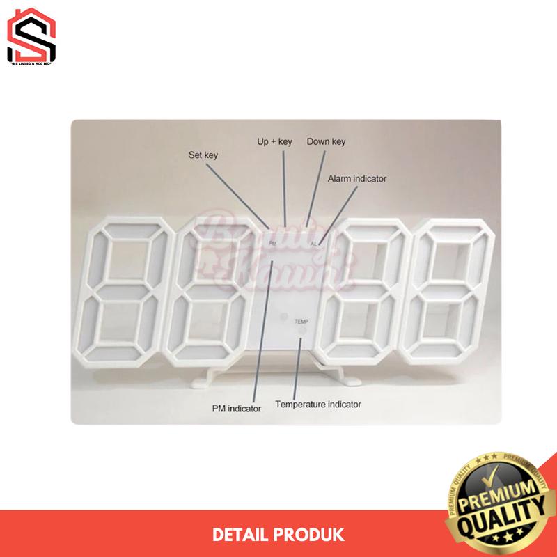 Jam Dinding Digital Aesthetic LED Jam Meja Tempel 3D Menyala Estetik Alarm Tanggal Suhu USB 5