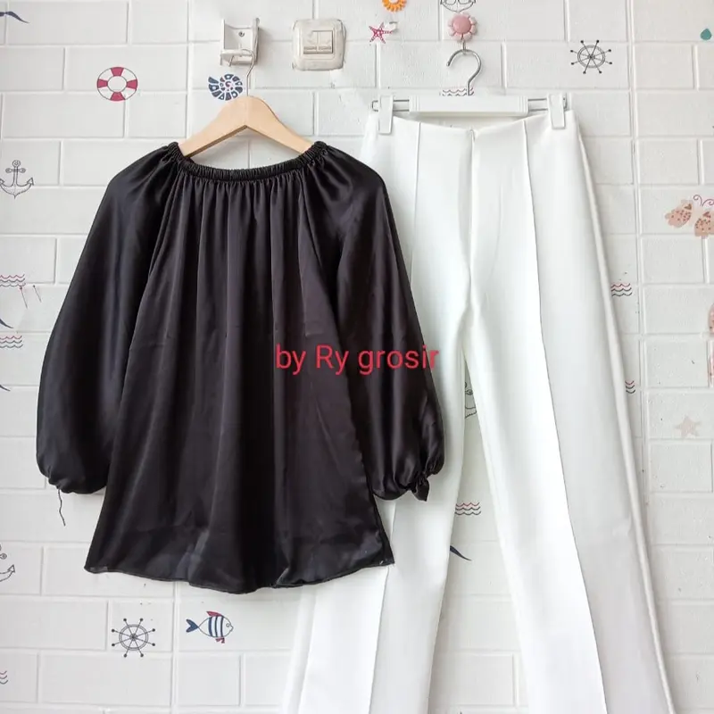 Setelan Wanita Naila Blouse Shimmer Celana scuba Panjang 1