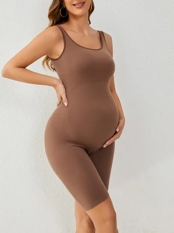 Women's Solid Backless Scoop Neck Maternity Romper, Pregnancy Bodysuit for All Seasons, Tummy Tuck Garment, Prenatal Maternity Clothes for Pregnant Women 3