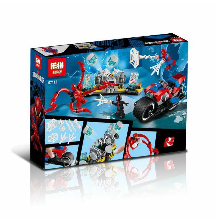Product Introduction of Super Hero Avengers 4 Spider-Man Motorcycle Rescue Mission Assembly Compatible with Lego Building Blocks 76113 1