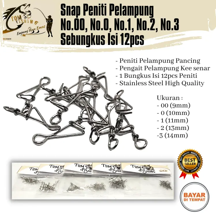 Snap Peniti Pelampung Pancing Ukuran Lengkap (9mm - 14mm) Stenliss Steel Murah - Toms Fishing Umpan Lure