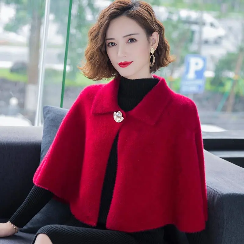 Áo Cardigan Nữ, Phong Cách Cape, Ngoài Trời, 2023 Phong Cách Hàn Quốc Mới, Màu Trơn Inverness, Dễ Phối Đồ Thích Hợp Cho Mùa Thu Và Mùa Đông, Với Len Sườn Xám