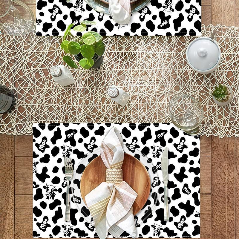 Cow Pattern Placemat, 1/4/6/8/12pcs Non-slip Placemat, Decorative Placemat for Home Kitchen Dining Room, Vanity Decor Accessories 5