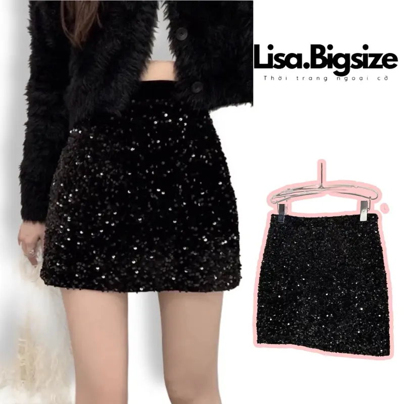 Chân váy kim sa lấp lánh bling đi tiệc đi bar cafe Noel cho nữ 55-90kg Lisa.Bigsize 0