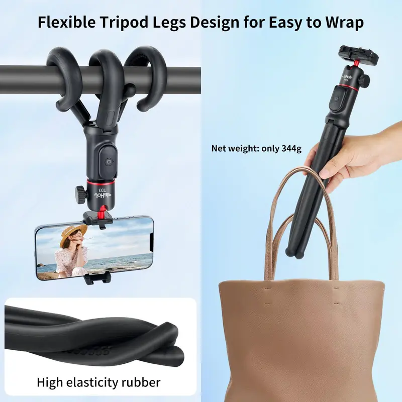 Portable Selfie Stick Tripod, Handheld Camera Octopus Tripod with Remote Control, Mini Flexible Camera Support, Universal Camera Stand for iPhone 5