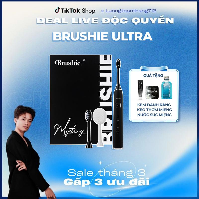 [Brushie x Luongtoanthang712] Bàn chải điện Brushie Ultra tích hợp đầu rửa mặt [ BẢO HÀNH 1000 NGÀY ] - TẶNG KẸO THƠM MIỆNG + NƯỚC SÚC MIỆNG + KEM ĐÁNH RĂNG #BRULT