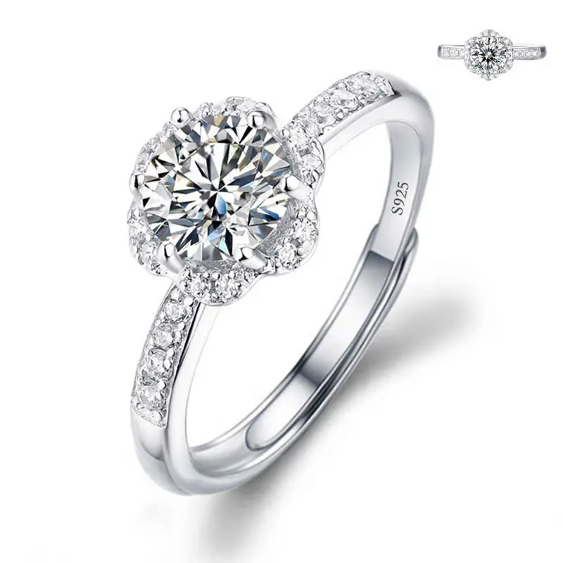 T3 TẶNG Nhẫn kim cương moissanite mặt hoa đính đá hiện đại phong cách trẻ trrung