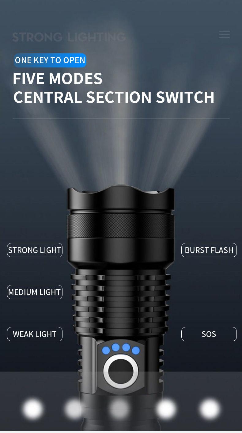 Product Introduction of Lampu Suluh LED, 100000 lumen, Sangat Terang dan Berkuasa, Lampu Suluh, USB-C Boleh Dicas Semula, Kalis Air, Kalis Air, Obor Kuasa Lighting Portable 56