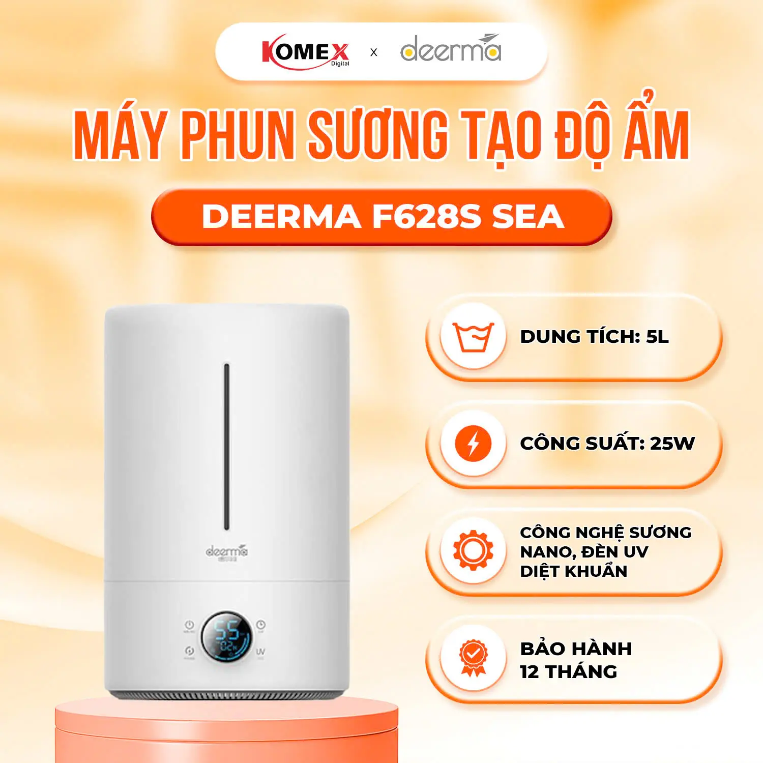 Máy Phun Sương Tạo Ẩm Không Khí Deerma F628S Dung Tích 5L Tăng Độ Ẩm Nhanh, Cân Bằng Không Khí
