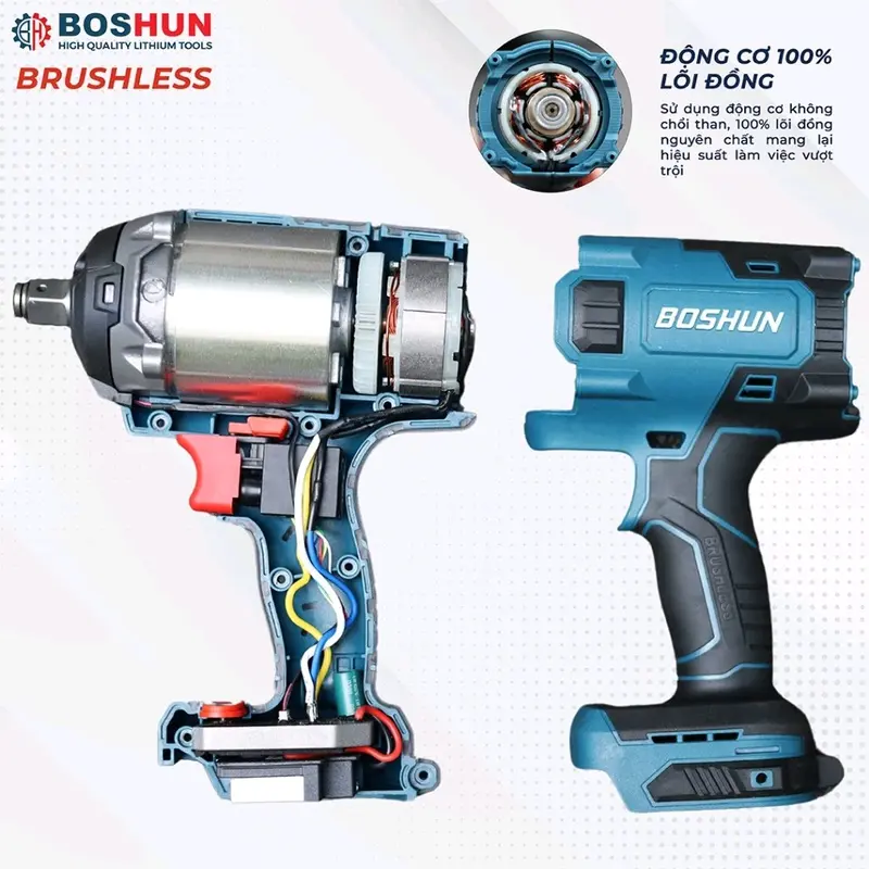 [Chính hãng] Máy siết bulong Boshun BS-IW850N lực siết 850Nm, 3 cấp chỉnh lực động cơ không than, đầu đặc 1/2 bộ kèm 2pin 15cell 2