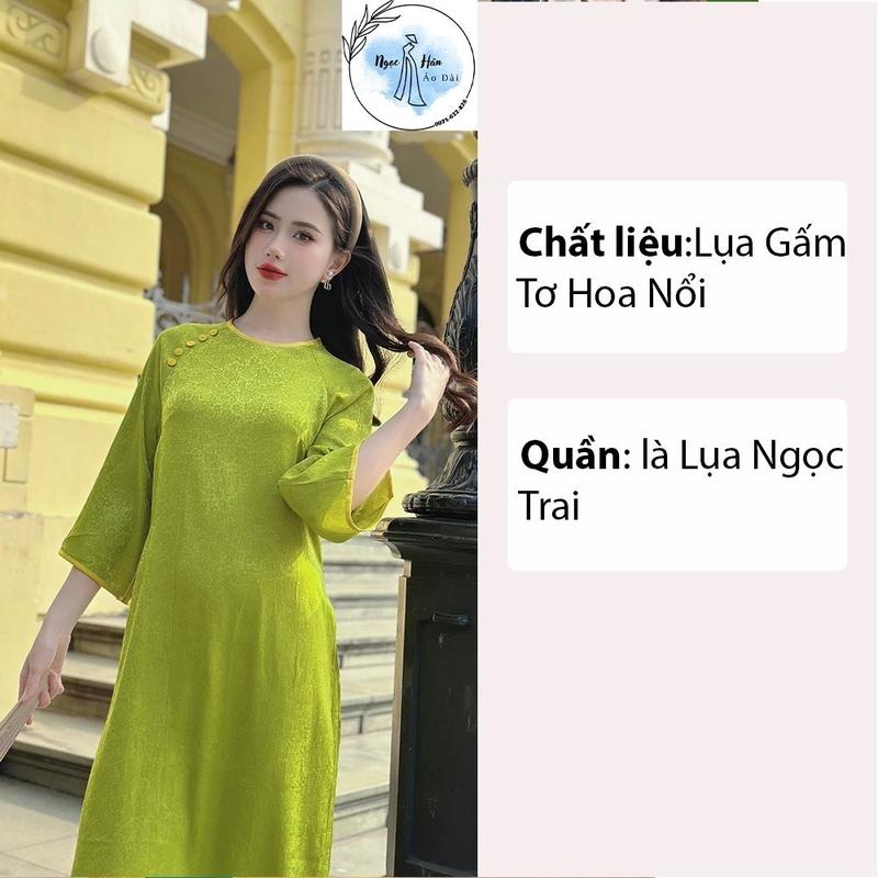 Áo Dài Cách Tân, Mẫu Dáng Suông Chất Gấm Hoa Hồng Cổ Tròn Đính Cúc Mặc Tết 7