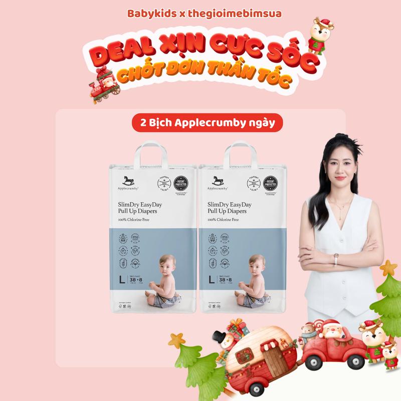 [TGMBS] Combo 2 bịch Tã/Bỉm Applecrumby Slim siêu khô thoáng cho bé