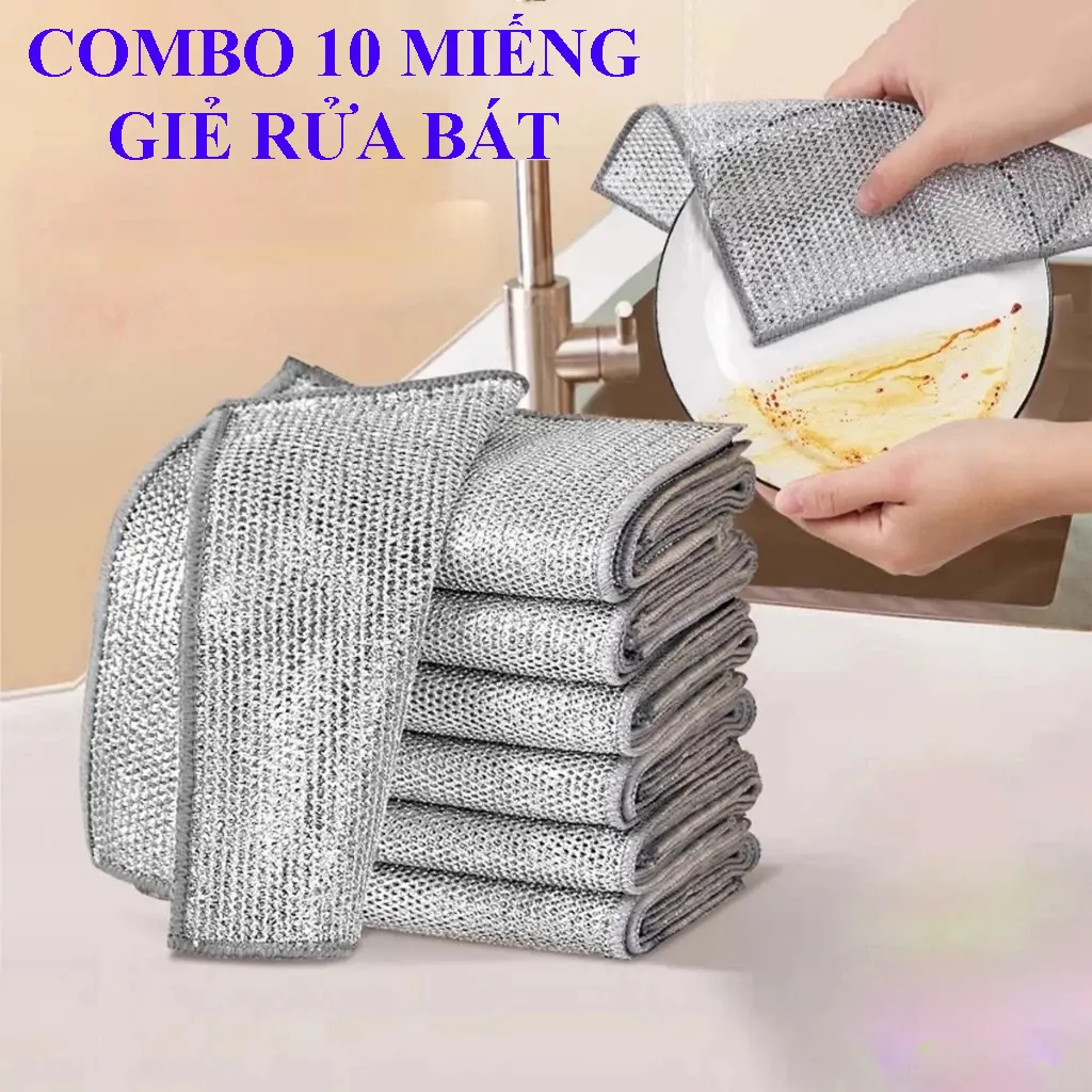 COMBO 10 Chiếc Giẻ Lau Bếp Dây Kim Loại Lau Bồn Rửa Chén Cọ Rửa Xoong Nồi Chén Bát, Tấm Cọ Rửa Đa Năng Không Mài Mòn