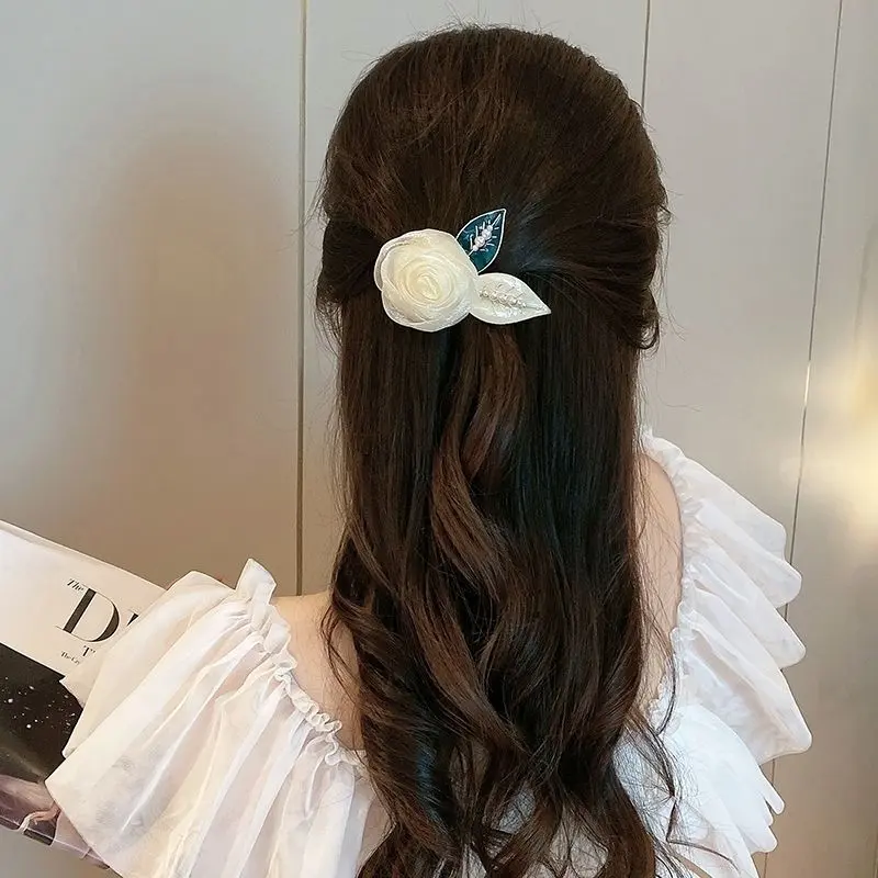 Phụ Kiện Tóc Hoa Hồng, Siêu Thanh Lịch, Kẹp Tóc Mùa Hè, Thiết Kế Mới, Kẹp Tóc Mũm Mĩm, Kẹp Tóc Càng Cua, Thích Hợp Cho Tóc Đuôi Ngựa Thanh Lịch, cài tóc, Kẹp Mùa Xuân Hoa Sau Đầu 7