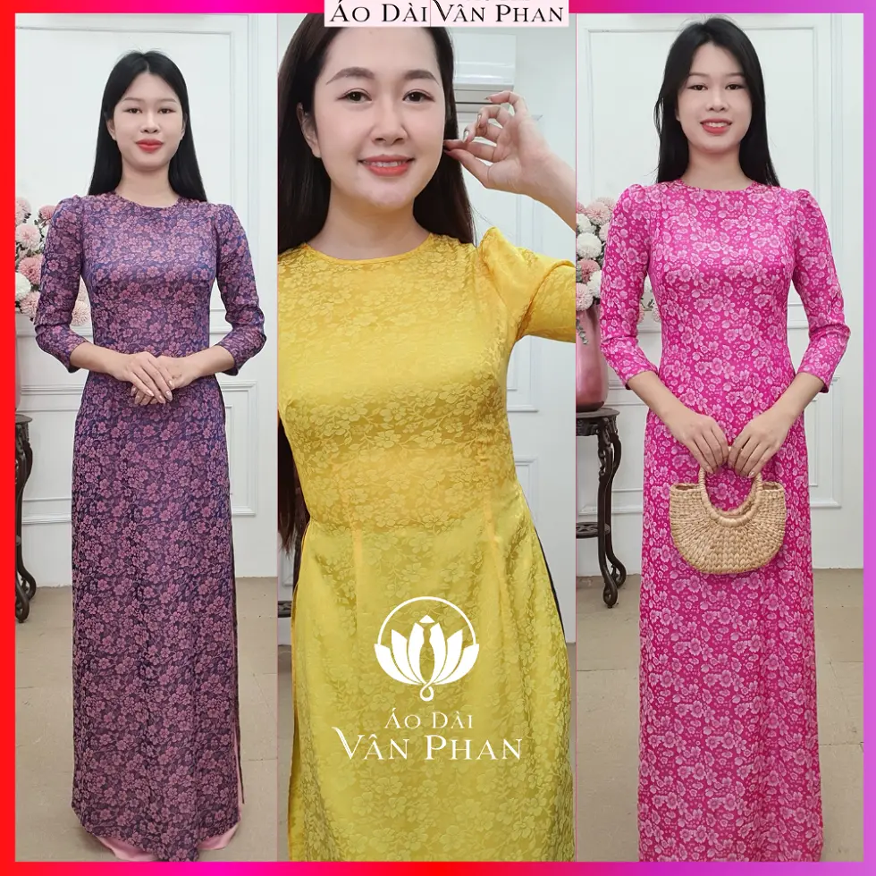 Áo dài vải gấm cổ khít tay bồng - Áo dài Vân Phan (KHÔNG GỒM QUẦN)