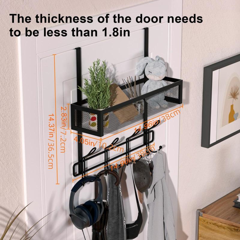 Product Introduction of Over The Door Hooks Organizer, Multifunctional Wall Mounted Storage Rack with 12 Hooks & Mesh Basket, Hanging Shelf, Home Organizer for Bathroom, Bedroom, Kitchen, Office, Hotel, Dormitory, Interior Decoration Items 12