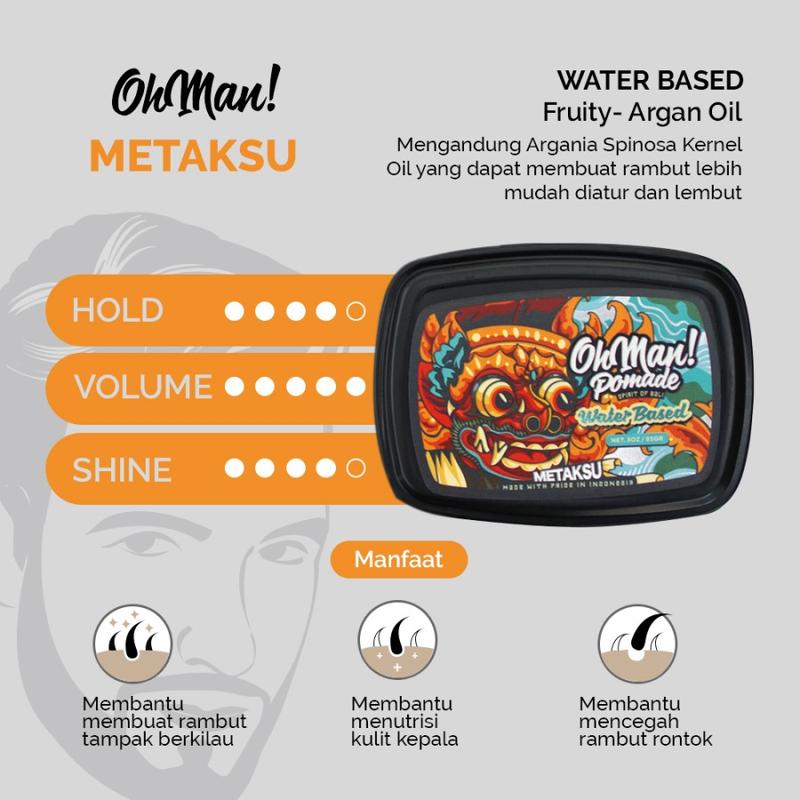 OhMan Pomade Metaksu Water Based 85GR Free Sisir Hitam minyak  rambut 2