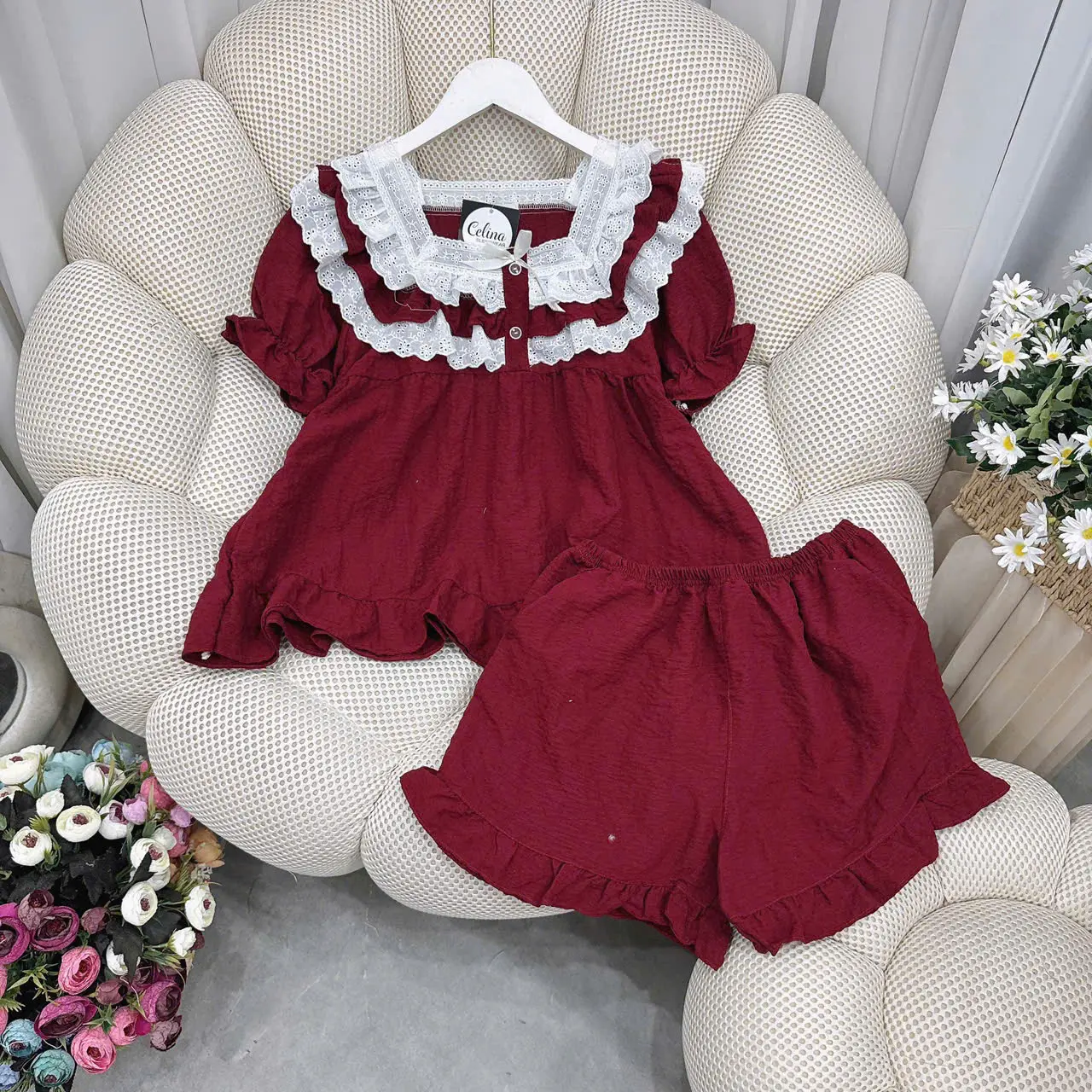 Bộ đũi pizama tiểu thư tay côc, quần cộc mềm mát, hàng đẹp may kỹ