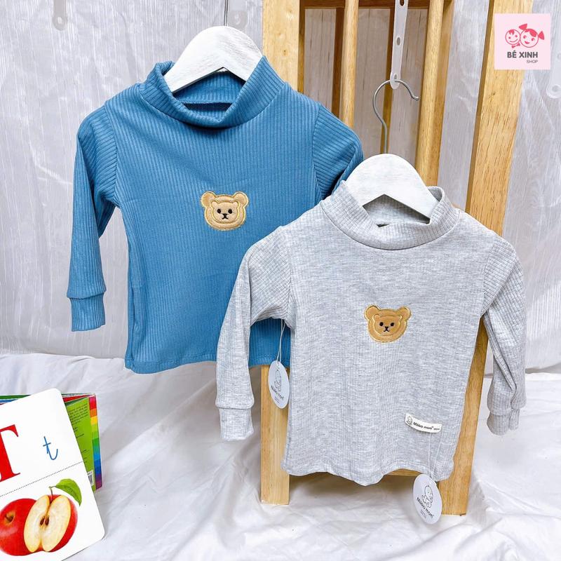 Áo dài tay thu đông cổ lọ cao 3p cho bé trai bé gái chất thun gân giữ ấm giữ nhiệt 8-18kg be..xinh mã áo gân gấu