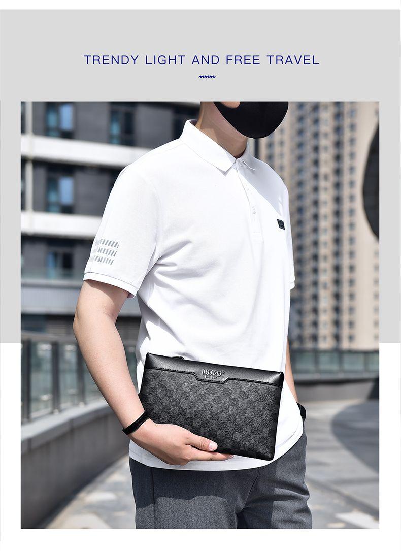 Product Introduction of Men's Handbag New Fashion Plaid Business Large Capacity Casual Envelope Men's Clutch 12