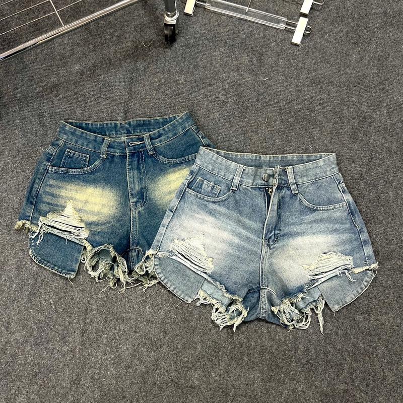 S1 Quần Short Jean Nữ Ngắn Rách Xước Lộ Túi Lai Tua Rua Women Pants quân jean