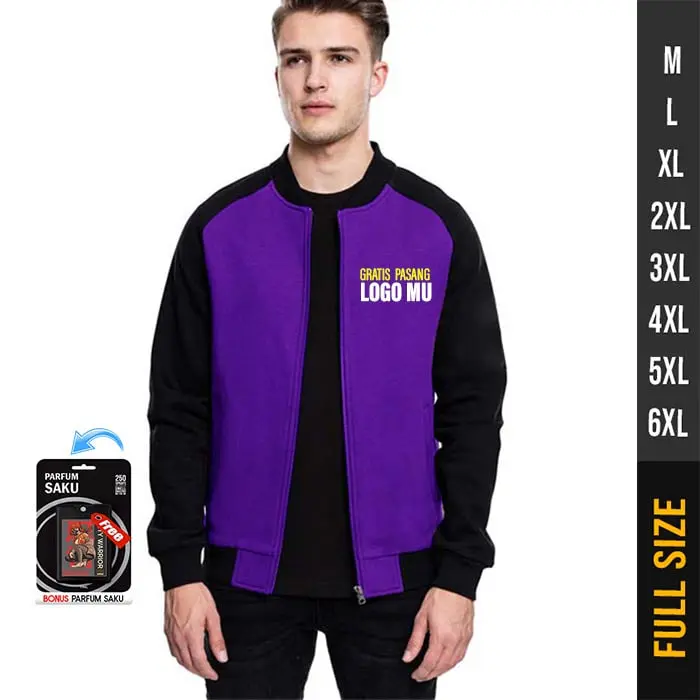 JAKET BOMBER UNGU KOMBINASI HITAM OVERSIZE (M-6XL) JAKET RAGLAN JUMBO