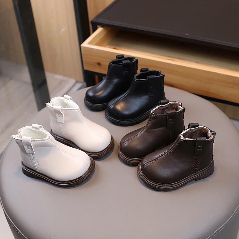 Giày bốt cho bé trai bé gái -Giày tập đi cao cổ lót lông mỏng chất PU êm mềm móc khóa tiện lợi cho bé M8696