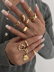 Set de anillos irregulares, Set de anillos únicos de moda, Colección de joyería moderna para mujeres elegantes, Uso diario y para fiestas