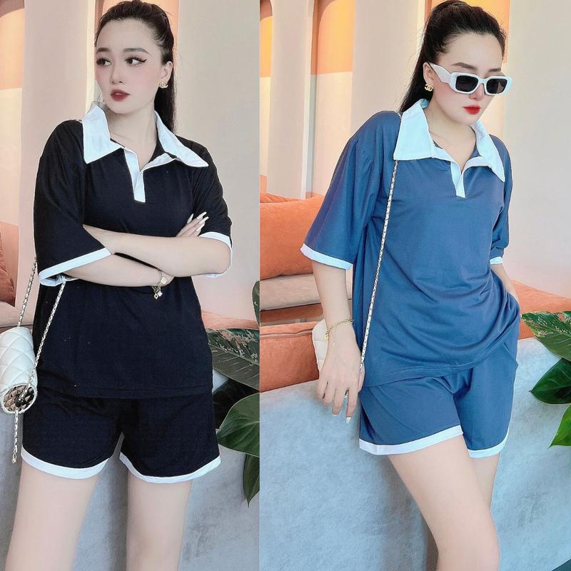 Đồ Bộ Nữ Quần Đùi Áo Cổ Trụ Polo Đẹp Sang Chảnh Bigsize 40-85kg ESHOP Set Bộ Đùi Mặc Nhà Áo Có Cổ Dễ Thương Top