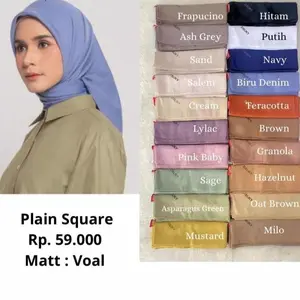 Hijab plain square segi empat Kerudung polos dauky Voal Muslim