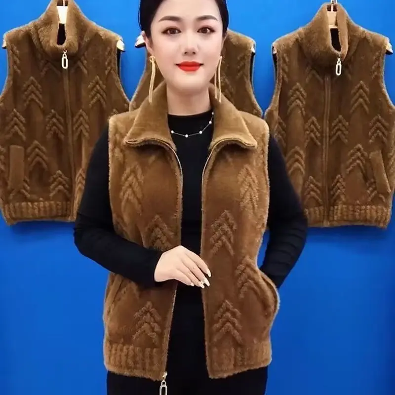 Quần Áo Mùa Đông Cho Mẹ, Phong Cách Phương Tây, Áo Khoác Nhung Lông Chồn, Trang Phục Mùa Thu Thanh Lịch, Áo Vest, Thích Hợp Cho Phụ Nữ Trung Người Già Và Cao Tuổi, Áo Vest Dễ Phối Đồ, Hàng Mới Về 2024 1