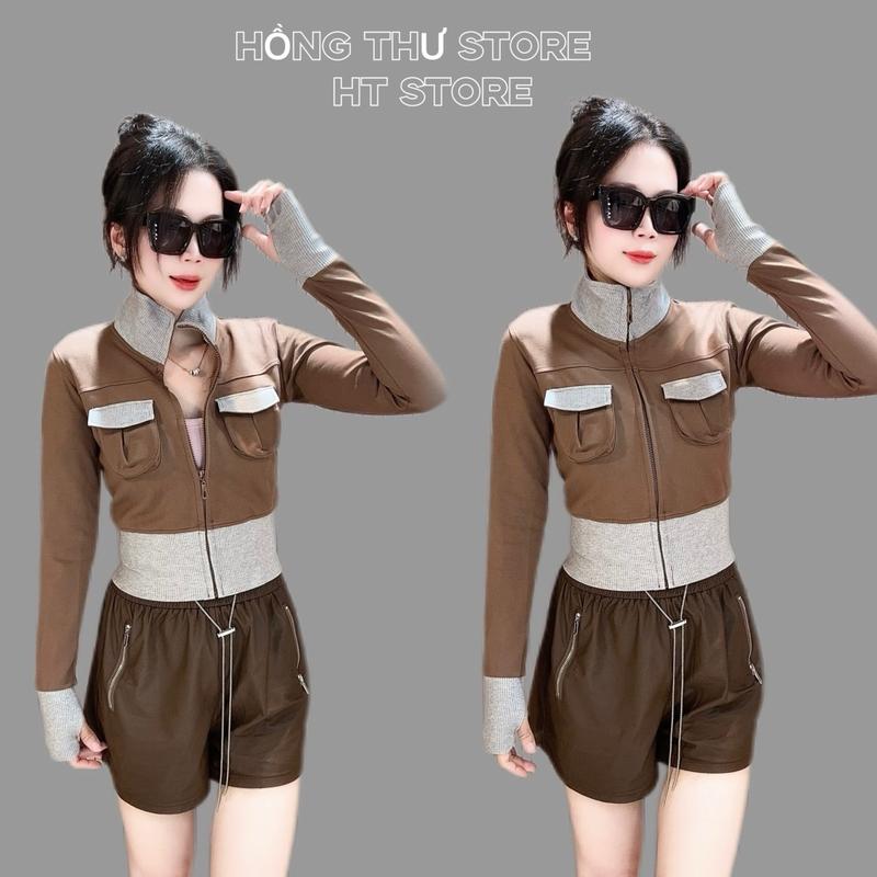 Áo Khoác Nữ Cổ Trụ Dáng Croptop Ôm Gọn - Vải Thun PC GEN  Dày Dặn Mịn Mát  - 2 Túi Trong Women Jacket Nhung 0