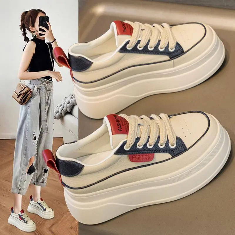 Giày Trắng Nữ, Đế Mềm, Đế Tăng Chiều Cao, Phong Cách Hàn Quốc, Đế Dày, Bán Chạy, Dễ Phối Đồ, Giày Nữ Thường Ngày Thích Hợp Cho Mùa Lò Xo Và Mùa Thu, Năm Phát Hành: 2024 0