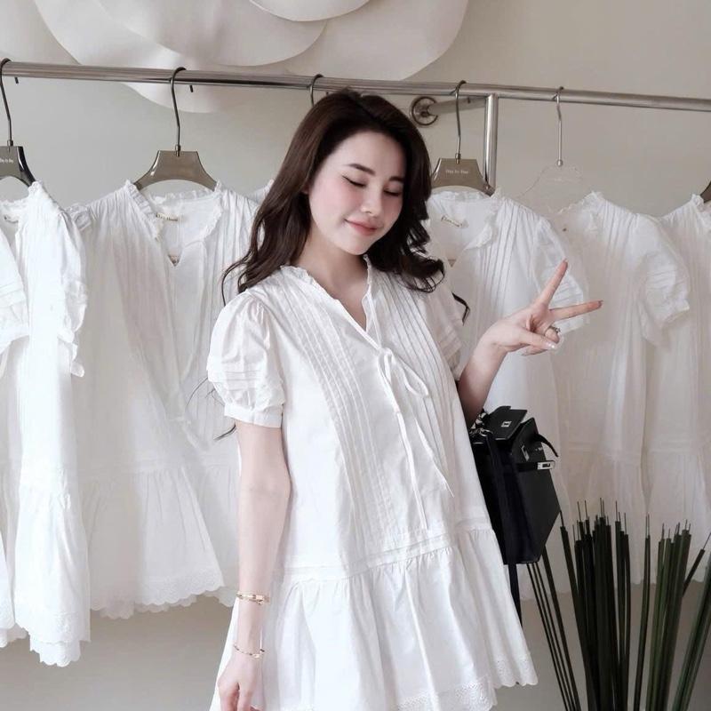 [Tặng Kèm Quần]Váy Babydoll dây buộc tay phồng nữ tính dành cho nàng 0