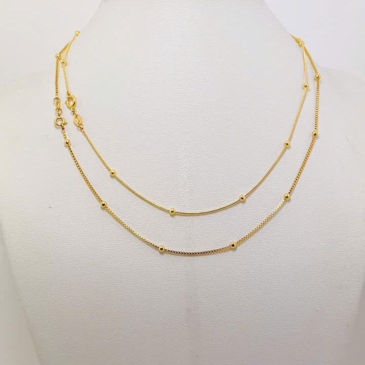 Dây chuyền titan dây mì phối bi, dài 45cm, khóa tròn, màu vàng 18K, bền màu, không đen gỉ, đeo hằng ngày. Phụ kiện thời trang.