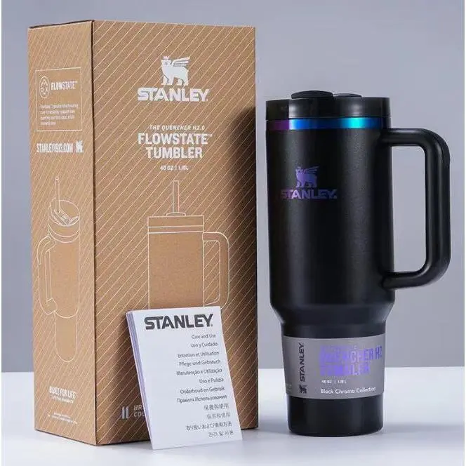 Chrome Colorful Black Stanley 40oz/1.1L Quengher H2.0 Tumbler Cover Flasks Lid Stainless Drink Reusable Straw Portable Insulation Bottled Bottles Mug Water Bottles Steel Drinkware Insulated