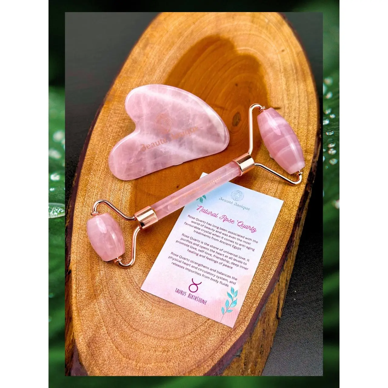 Guasha & Roller Set Pink Natural Rose Quartz