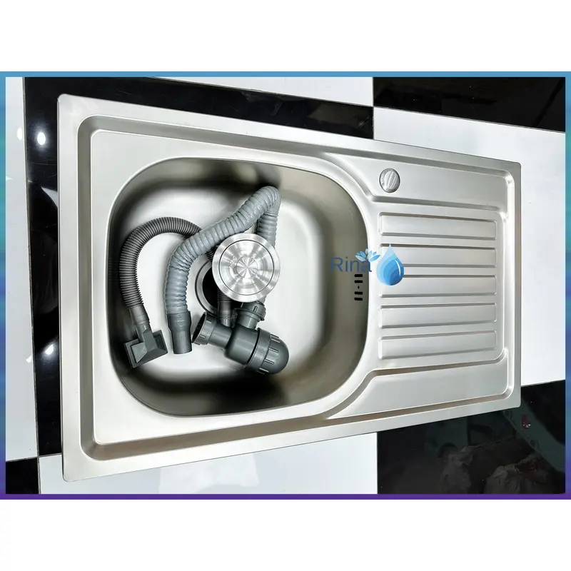 Bồn Rửa Chén Bát Inox 1 Hộc 1 Cánh Rina C08 KT 75x45cm Chậu Rửa Chén Inox 1 hố Kèm Vòi Rửa Chén Lạnh và Bộ Xả Chống Hôi 2