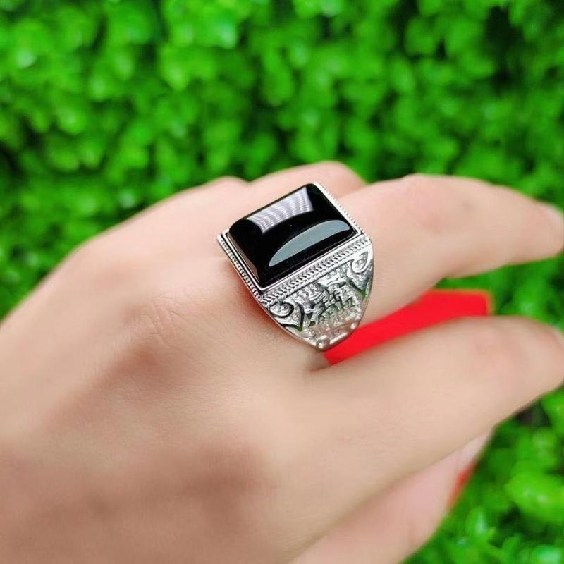 Product Introduction of Fashionable imitation agate gold ring, personalized and simple men's carnelian emerald ring ring 15