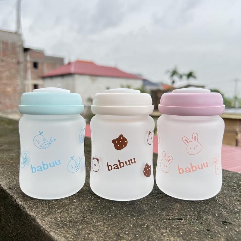   Tặng Núm  Bình Đựng Trữ Sữa Thuỷ Tinh Bọc Silicon Babuu Cổ Rộng 160ml - Đựng Sữa Bột 