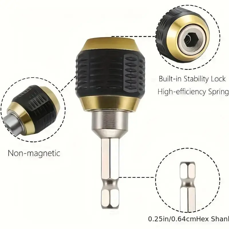 60mm 1/4 Inch Hex Shank Drill Bit Holder, Quick Release Locking Drill Extension Rod, Hex Shank Drill Adapter for Electric Drill, Impact Drill, Air Drill 2