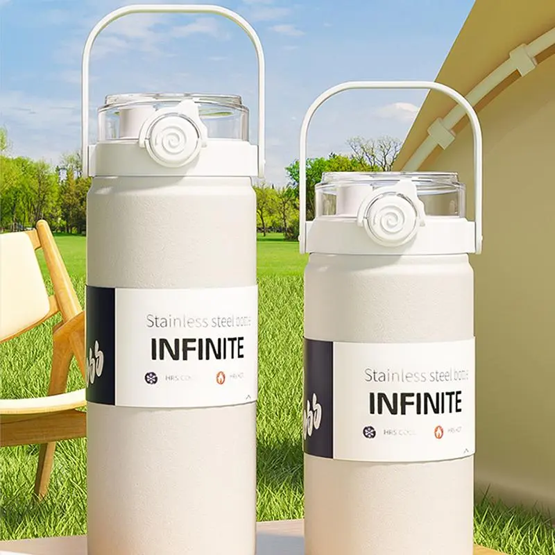 1000/1200ml Large Capacity Vacuum Flask, Double Drinking Cup with Handle, Stainless Steel Insulated Kettle, Drinking Cup for Home Office Outdoor Camping