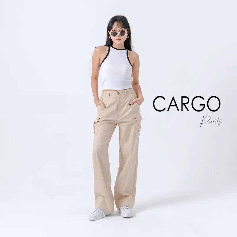 Cargo Pants Wanita - Celana Cargo Pants Wanita - Cargo Highwaist Loose Pants American Drill 5