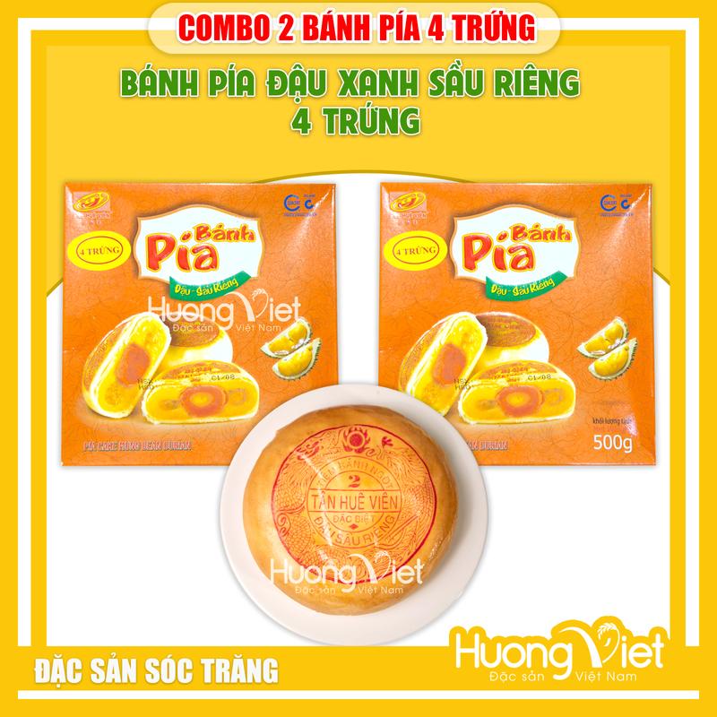 COMBO 2 HỘP Bánh pía 4 trứng đậu xanh sầu riêng Tân Huê Viên 500g, bánh pía Sóc Trăng siêu to, Ăn Vặt