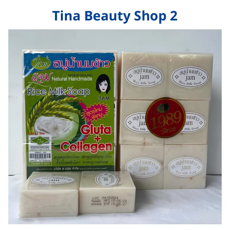 Lốc 12 Cục Xà Phòng Cám Gạo Thái Lan Xà Bông Nghệ Jam, Cam Galong Xà Phòng Tắm (Date 2027) 0