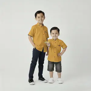 Kemeja Anak Laki-laki Lengan Pendek Usia 1-15 Tahun Bahan Katun Poplin Tebal Adem Fashion Anak Halus Tidak Mudah Kusut Size S-XXXL
